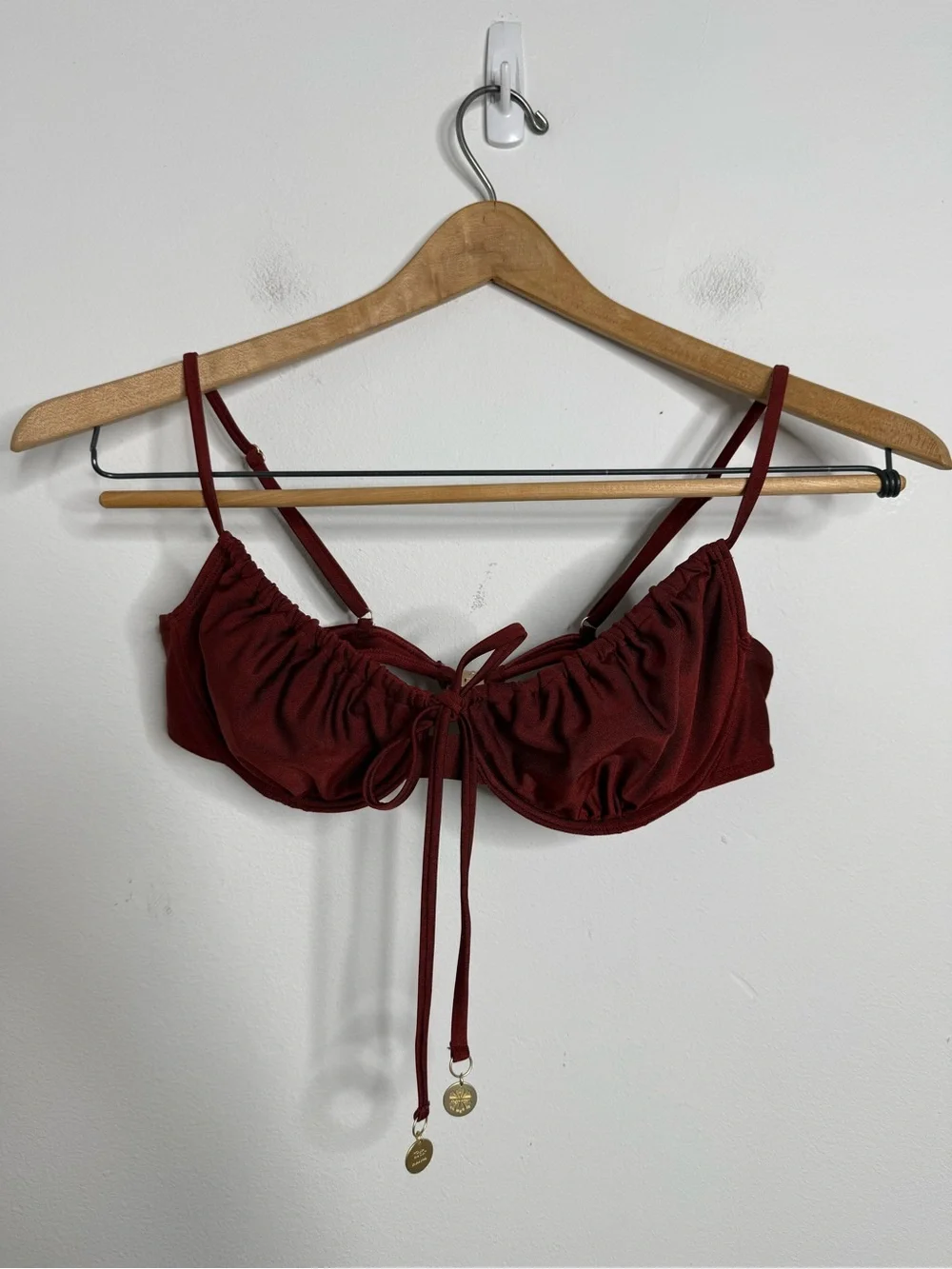 KULANI KINIS Sweet Cinnamon Brown Ruched Underwire Bikini Top XL Sexy Retro